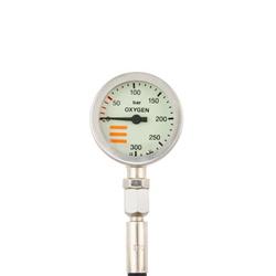 SPG diam 52 mm O2, scale 300 bar, working pr. 230 bar, 15 cm HP hose, no cover